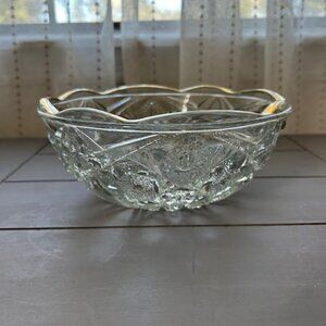 McKee Fentec Pressed Glass Bowl Vintage 8"x3.5" 24K Gold Trim USA Made